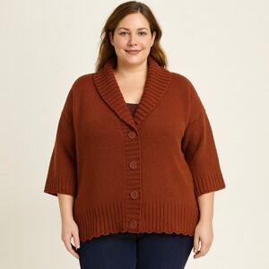 Jason‎ Maxwell Size 3X Rust Shawl Collar Button Front Cardigan Sweater Women